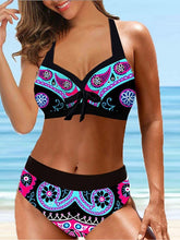 Women's Swimwear Bikini 2 Piece Plus Size Swimsuit Open Back Printing for Big Busts Flower Blue Rosy Pink Halter V Wire Bathing Suits Sexy Vacation Fashion / Sleeveless / Modern / New / Padded Bras